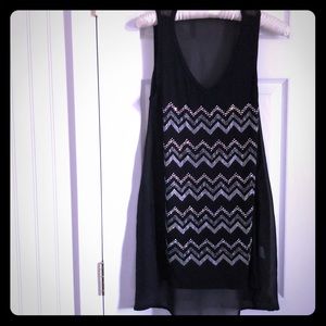 Glam Goth Black Sparkle Rhinestone Sheer‎ Tank Size S